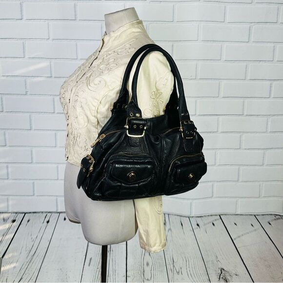 Michael Kors Black Soft Black Leather & Gold Hardware Satchel - Picture 1 of 13